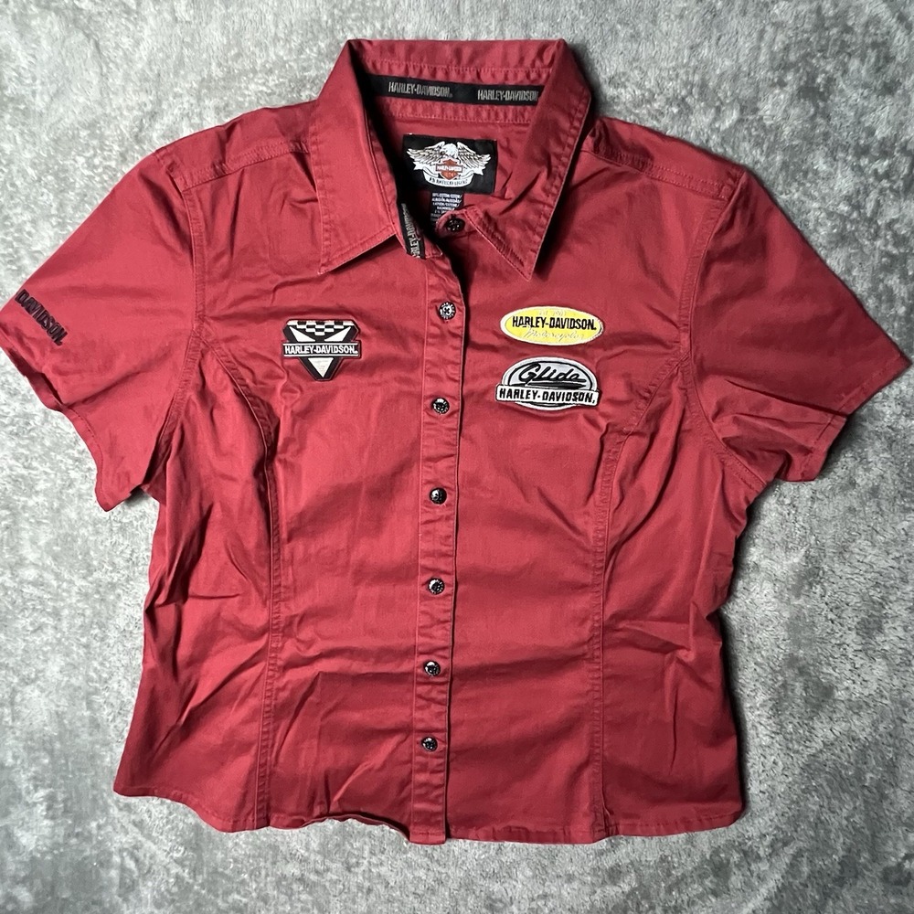 Harley-Davidson Motorcycles Women's XLarge Patched Garage Shirt-EUC